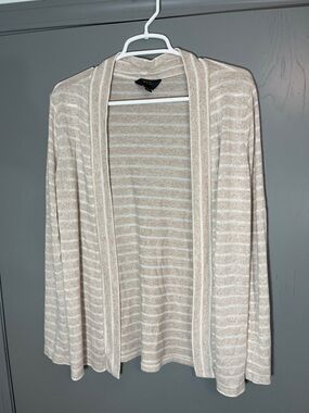 Women's Open-Front Striped Summer Cardigan Sweater in Beige and Cream Sz Med